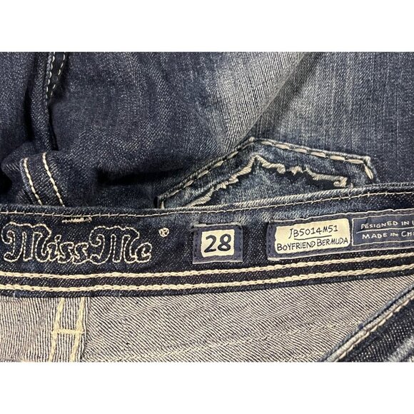 Miss Me Boyfriend Bermuda Denim Jean Shorts Size 28 Jewel Stitching Stretch EUC - Picture 8 of 10